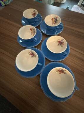 Vintage Victoria Czechoslovakia Porcelain Demitasse Cup And Saucer Blue Gold